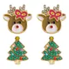 Pendientes de Navidad transfronterizos europeos y americanos, pendientes clásicos de árbol de Navidad con cuentas de metal, pendientes de moda de reno y lazo con pedrería