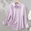 Camisa Drapeada de Cor Sólida para Deslocamento, Nova Camisa Fina Solta de Manga Comprida, Jaqueta Casual da Moda, Top Versátil Estilo Coreano