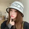 Sombrero de Pescador Simple Versátil con Letra Dongdaemun Coreano para Mujer Ins Primavera Verano Coreano Suave Fresco Sombrero de Paja Tejido