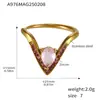 Anillo Oumika de acero inoxidable ajustable con forma de V de diamante y circón 5A, sin decoloración, moda, lujo, anillo para el dedo