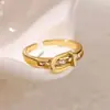 Anillos Geométricos de Cobre Chapado en Oro de Nuevo Estilo Europeo y Americano para Mujer, Anillos Abiertos en Forma de Cinturón, Lujo Ligero, Venta Directa del Fabricante