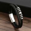 Pulsera tejida de cuero de doble capa personalizada AliExpress wish transfronteriza con hebilla magnética acero inoxidable joyería de cadena de cuero simple para hombres y mujeres