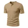 Camiseta Henley de Secado Rápido para Hombre de Verano Transfronteriza, Tejido de Malla Fina, Exportación de Bajo Costo, Ventas de Alto Volumen, Camiseta Casual de Manga Corta Estilo Americano Rudo