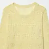 Suéter de Punto Hueco de Manga Larga Dulce y Picante Color Caramelo Estilo Europeo y Americano, Nuevo Top Pulóver Holgado de Cuello Redondo de Moda Primavera/Verano para Mujer