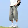 Calça Jeans Cropped Masculina 2026 Verão Estilo Fino Retrô Americano Barra Reta Tendência Marca Calças Casuais para Adolescentes