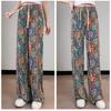 Seleccionados Cuidadosamente 2026 Nuevos Pantalones Florales Casuales de Hielo para Mujer, Holgados, con Cordón, de Cintura Alta, Pierna Recta, Talla Grande, Estilo Mom