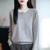 Cárdigan casual suelto cómodo de punto fino imitación seda y lana, manga larga, cuello redondo, para primavera y otoño, abrigo delgado