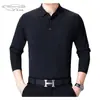 Camiseta de Manga Larga de Lana para Hombre de Edad Media y Mayor, Suéter de Punto de Color Sólido, Top Delgado POLO