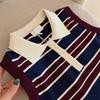 Top de punto con cuello polo a rayas de bloques de color para mujer, diseño de verano, corte ajustado, camiseta sin mangas versátil