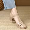 Zapatos de tacón alto de punta cuadrada Cómodo tacón grueso Hueco Jaula de cerdo Sandalias de verano para mujer