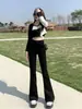 Jeans Feminino Micro-Lar com Fivela de Cintura Ultra-Alta Perna Afunilada Slim-Fit Emagrecedor Preto Pequeno Calça Chifre Chinês Nova