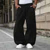 Calça de moletom masculina com tachas laterais e barra dividida, estilo retrô americano, com cordão, perna larga, fluida, casual, longa, para AliExpress transfronteiriço
