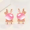 Venda quente elegante doce bonito rosa opala hibisco pedra macio bonito orelha de coelho pregos rosa cristal animal orelha de coelho pregos