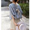 2024 Verano Nuevo Refrescante Seda de Morera Algodón Manga de Murciélago Diseño de Camisa con Lazo Top Elegante Mujer