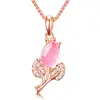 Elegante Hibisco de Cristal Rosa Folha de Pedra Diamante Pingente em Forma de Flor Rosa de Cristal Pétala Desabrochando Folha Pingente Ouro Rosa Pingente