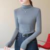 Camiseta básica para mujer, otoño e invierno, modal, cuello medio alto, estilizada, manga larga, interior apilado, corte entallado, combinable con todo.