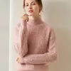 Suéter Grueso de Cachemira de Tres Capas para Mujer Otoño/Invierno 2026, Cuello Alto Medio, Tejido de Punto Trenzado Holgado, Suéter Básico Jersey de Lana de Cabra Color Sólido