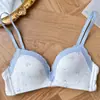 Lencería Retro de Bloques de Color y Lunares para Mujer Transmisión en Vivo Busto Pequeño Push-Up Chica Joven Espalda Bonita Sujetador Ajustable Transfronterizo