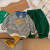 Moletom Infantil 2026 Bangcheng Outono Moletom com Gola Jeans Listrada para Meninos Top Casual de Bebê C0213