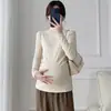 Em estoque camiseta básica para gestantes outono e inverno gola alta meia manga top interno alta elasticidade plus size tricô todas as estações camiseta básica