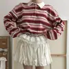 Sudadera de rayas con retazos de encaje de moda de alta gama para mujer de Dongdaemun, Corea