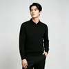 Camiseta de Manga Larga tipo Waffle para Hombre, Color Sólido, Cuello Solapa, Corte Holgado, Camisa Polo, Delgada, Capa Base Casual