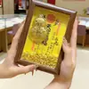 Marco de Fotos del Dios de la Riqueza 999 Oro Puro, Adorno Pequeño del Dios de la Riqueza, Lingote de Oro de Cristal, Regalo de Negocios para Atraer Riqueza