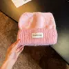 Gorro de Punto de Felpa Rosa para Mujer Otoño Invierno Cálido Adelgazante Facial Estilo Ins Dulce Circunferencia de Cabeza Grande Gorro de Lana Frío