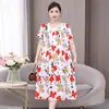 Novo Camisola de Algodão e Seda Elegante para Mães Jovens para Mulheres Verão Senhoras de Meia-Idade Floral Solta Tamanho Grande Saia de Algodão Artificial