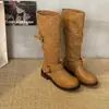Botas de Caballero Adelgazantes Europeas y Americanas Botas de Moda 2026 Otoño Estilo Retro Hebilla Botas de Cuero Moda Tacón Grueso Botas Largas Mujer