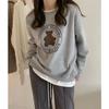 Sudadera de Cuello Redondo Color Albaricoque con Estampado de Oso para Mujer, Forro Polar, Nuevo Estilo Otoño e Invierno, Suéter de Pareja, Uniforme de Clase para Hombre, Moderno