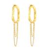 Brincos de Argola Europeus e Americanos Transfronteiriços com Borlas de Zircônia, Design Elegante, Corrente Oval, Brincos de Aço Inoxidável Banhados a Ouro 18K