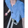 Camiseta de punto de manga corta con cuello en V estilo americano para hombre y mujer, camiseta fina de verano jacquard calada transpirable con un aire de "old money" y un sentido de sofisticación