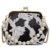 Bolsa de Concha com Clipe Estilo Retrô Europeu e Americano 2023 Nova Tendência Estampa de Leopardo Personalizada Versátil Bolsa de Ombro com Corrente Bolsa de Mulher com Contas