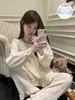 Pijama estilo palácio para mulheres, nova coleção primavera e outono 2026, manga longa doce de princesa, conjunto de loungewear de alta qualidade, adequado para usar fora