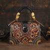 Bolso nuevo de estilo retro europeo y americano, original, con relieve, cierre de pinza, boca de bolsa, cuerda de cáñamo de bambú, de mano, bandolera, doble uso, para mujer