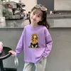 Camiseta de manga larga de algodón puro para niñas, nuevo estilo primavera y otoño 2026, camiseta básica de cuello redondo dulce con dibujos animados, top casual para niños mayores