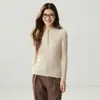 Suéter de punto acanalado para mujer, 100% cachemira pura, nuevo para otoño e invierno, suave y esponjoso, amigable con la piel, con media botonadura y cuello semi-alto