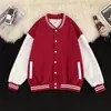 Chaqueta de Béisbol para Hombre de Primavera y Otoño, Manga Larga de Corte Holgado, Estilo Americano Versátil, Abotonada, Cuello Alto de Contraste de Color, Top Casual de Moda