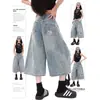 Jeans vintage rotos para mujer petite, pantalones capri rectos de cintura alta estilo americano, de pierna ancha holgados, para primavera/verano