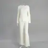 Conjunto de Pijama Longo com Gola Redonda e Mangas Longas para Cruzamento de Fronteiras Europeu e Americano Outono 2025 Novo Pijama de Tricô Roupa de Casa para Mulheres para Comércio Exterior