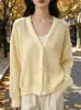 Nueva colección de otoño e invierno: cárdigan de cuello en V de corte relajado, suéter de punto de botones holgado, prenda exterior para mujer suave y femenina