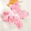 Conjunto de 3 Piezas de Bufanda, Gorro y Guantes de Acrílico para Niños, Guantes de Punto Grandes para Niños, Bufanda de Punto, Gorro de Punto con Pompón para Niños