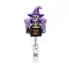 Porta Credencial de Identificación de Personal Médico de Acrílico para Halloween Regalo Carrete de Insignia Retráctil Bruja Calavera Fantasma de Dibujos Animados Hebilla Desplegable