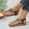 Sandalias de Verano Nuevas 2025 Comercio Transfronterizo Talla Grande Pedrería Plana Color Sólido Cómodas Casuales Versátiles Banda Elástica para Mujer