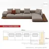 Sofá de nogal estilo japonés wabi-sabi con chaise longue para villas grandes, sofá de esquina de madera maciza creativo para sala de estar con tapicería de tela tecnológica