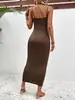 Verão Americano Novo Transfronteiriço Feminino Sexy Costas Nuas Slim Fit Quadril Vestido de Noite vestido Vestido Longo Feminino