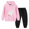Nova coleção primavera e outono 2023 roupas infantis transfronteiriças conjunto de duas peças com moletom com capuz e calça infantil terno de algodão de manga longa para bebê