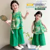 Novo Conjunto Feminino Estilo Chinês 2026 Verão Novo Top Retrô Estilo Chinês Moda Hanfu Conjunto de Duas Peças Calça Infantil