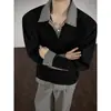 Camisa Polo de Patchwork a Cuadros Falsa de Dos Piezas, Sudadera de Manga Larga para Hombre, Otoño e Invierno, Gama Alta, Elegante, Capa Interior Estilo Old Money